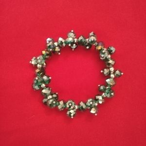 Green and Silver Glass Beaded Bracelet